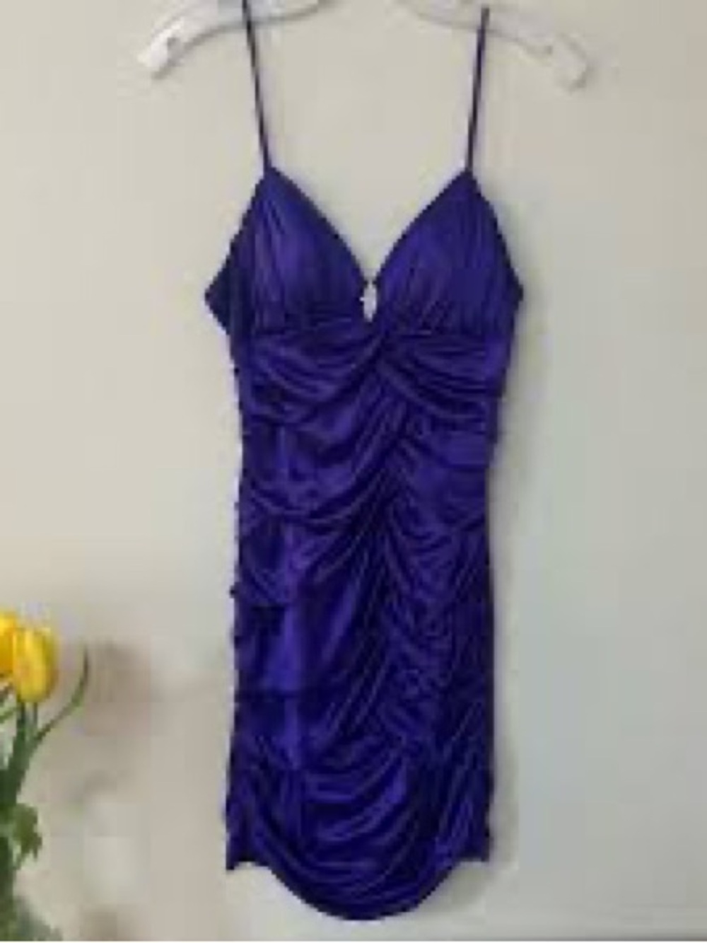City Triangles Ruched Satin Spaghetti Strap Dress - Purple